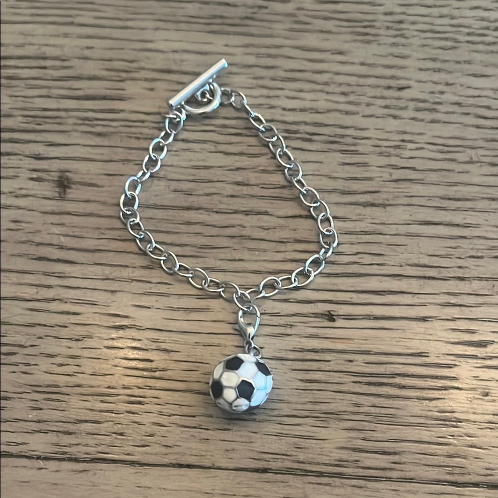 Kids Soccer Charm Bracelet - Silver